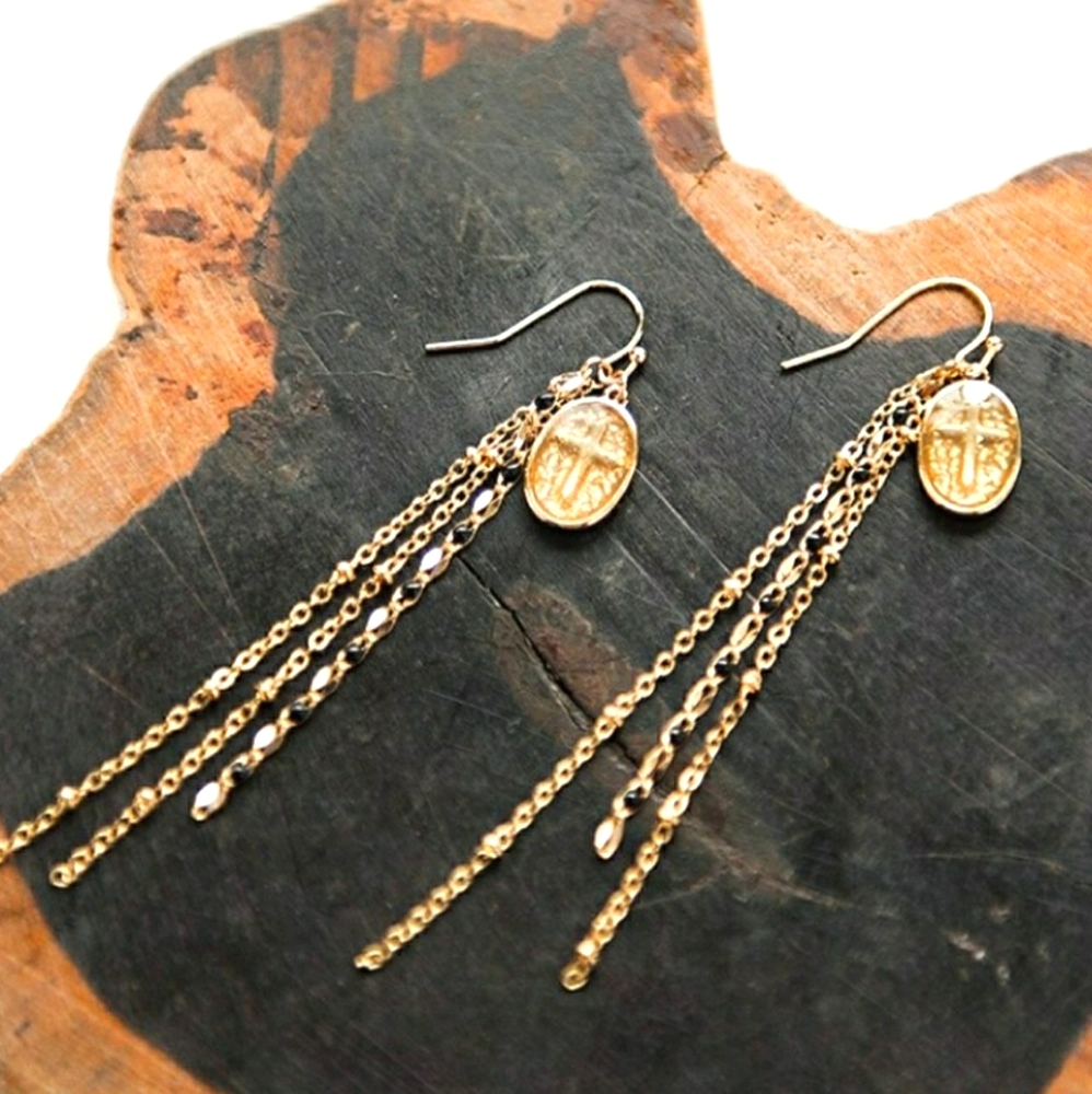 2/$45 18K Cross Medallion Onyx Earrings